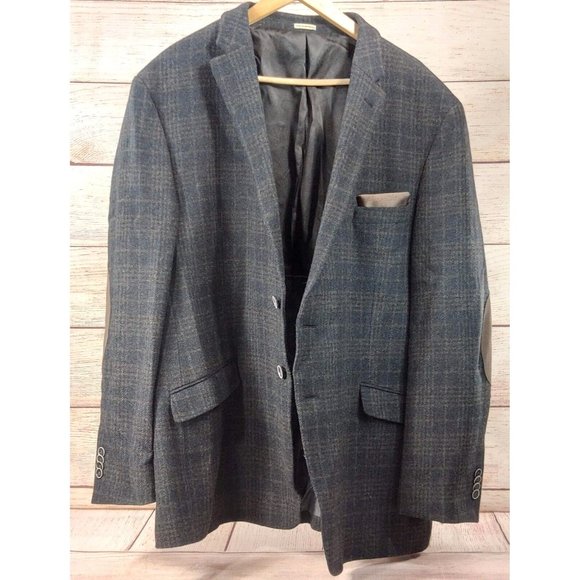 Joseph Abboud Men 100% Wool Blazer 2 Button Jacket Brown Sport Coat Elbow Patch - Picture 1 of 14